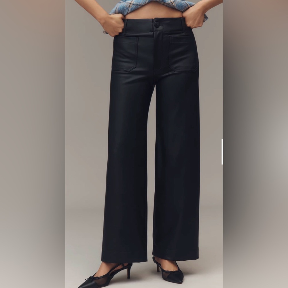 New Maeve Colette Faux Leather Full-Length Wide-Leg Pants sz 26T Anthropologie - Picture 2 of 3